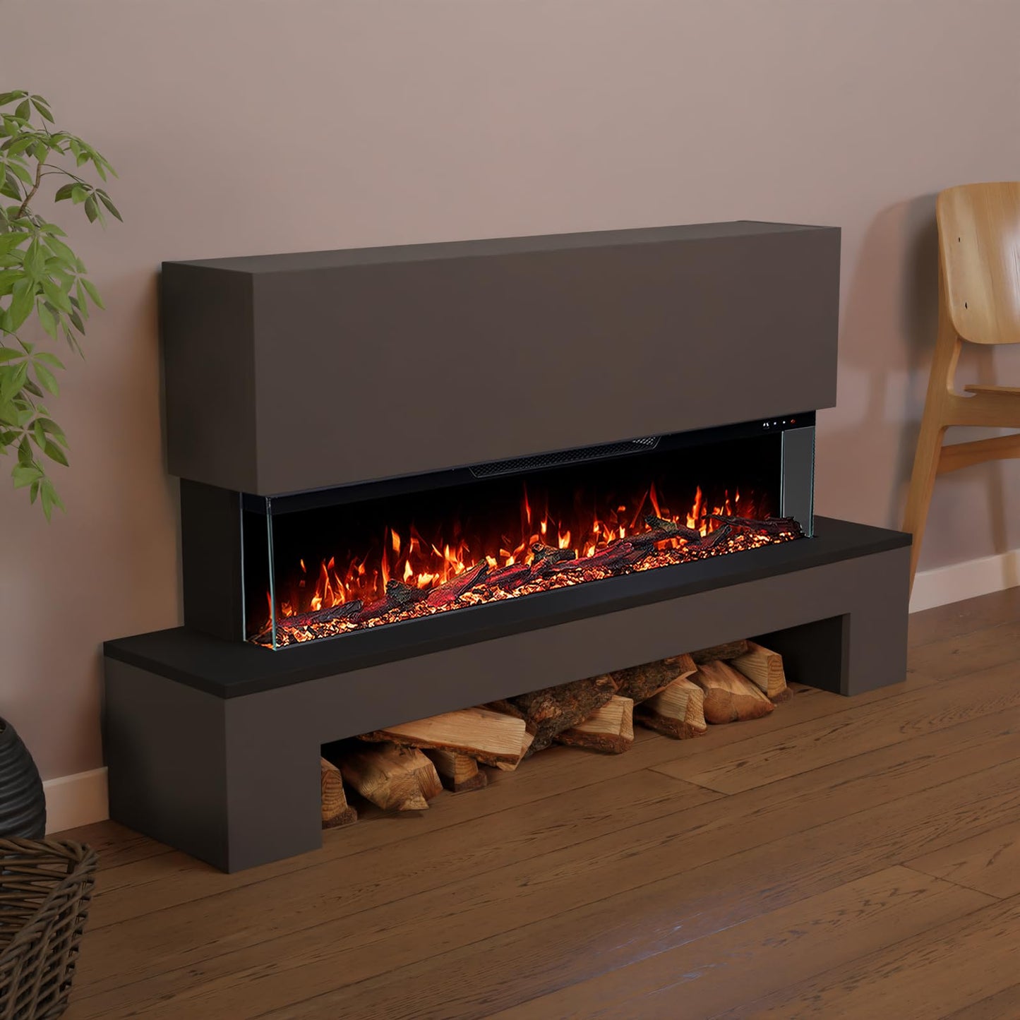 GLOW FIRE Electric Fireplace Cobalt Wooden Compartment with Realistic 3D LED Fire - Standing Electric Fireplace with Heater and Fireplace, App Control, Crinkle Effect & Timer, Max. 1800 W, 137 x 75 x