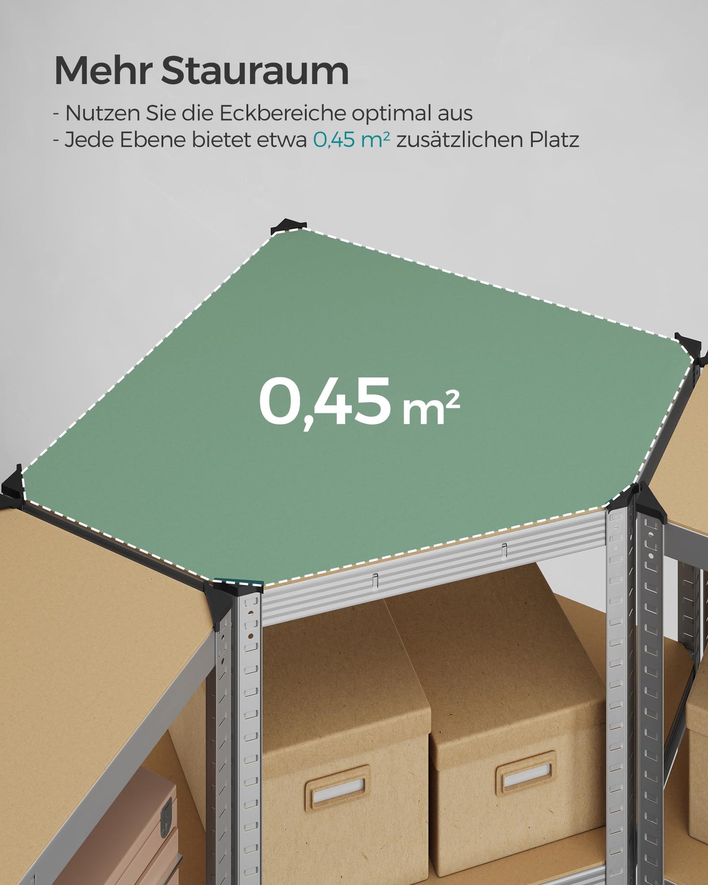 SONGMICS Corner Shelving Set, 5 Levels, Heavy Duty Shelf, Metal, Storage Shelving for Garage, Storage Room, Basement Shelf, Holds up to 2625 kg, Silver/Natural Beige, GLR070E03