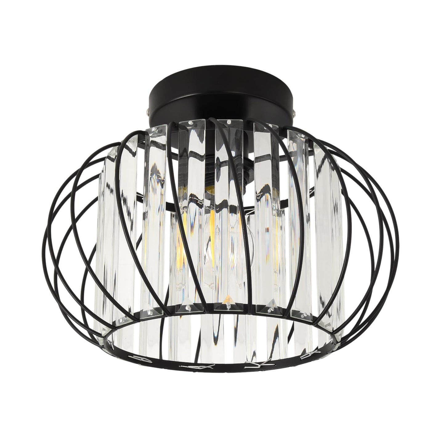 ANWIO Kristall Deckenleuchhte Kronleuchter, Wohnzimmer Lampe, Deckenleuchte E27 für Flur Balkon Küche Schlafzimmer Dekorative, Schwarz, Φ28CM