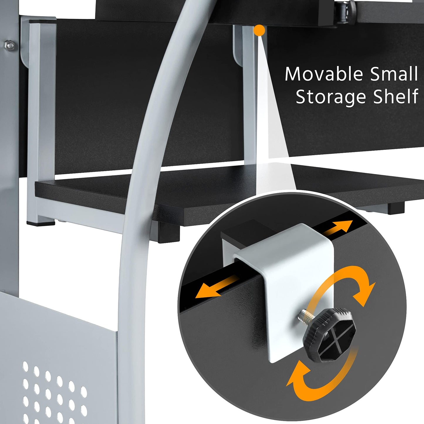Yaheetech Desk with Printer Shelf Computer Desk Black PC Table with 4 Wheels 80 x 50 x 132 cm