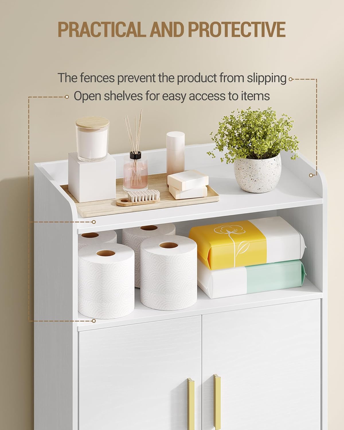 Hzuaneri SC45613G Bathroom Cabinet, Kitchen Cabinet, Storage Cabinet, 4 Doors and 1 Open Area, Adjustable Shelf, Bathroom, Living Room, Study, 30 x 60 x 120 cm, White