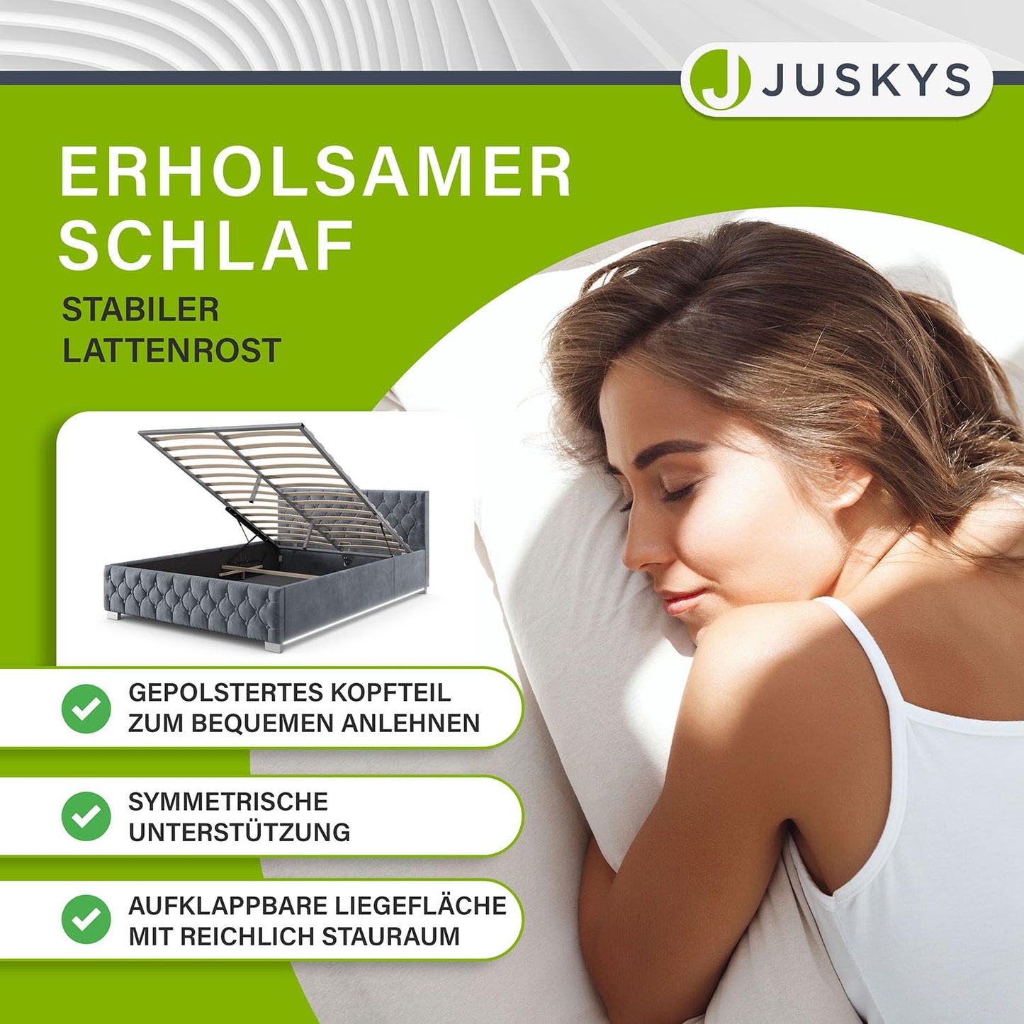 Juskys Nice Upholstered Bed 180 x 200 cm Velvet with Storage Space, LED Lighting & Slatted Frame - Chesterfield Quilting & Headboard - Bed Frame - Grey