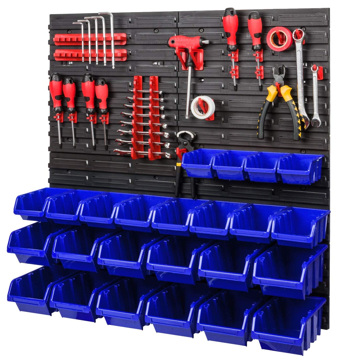Storage System, 780 x 1152 mm, Stacking Boxes, Wall Shelf, 20 Holders, Storage Boxes, 44 Boxes, 5 Compartments