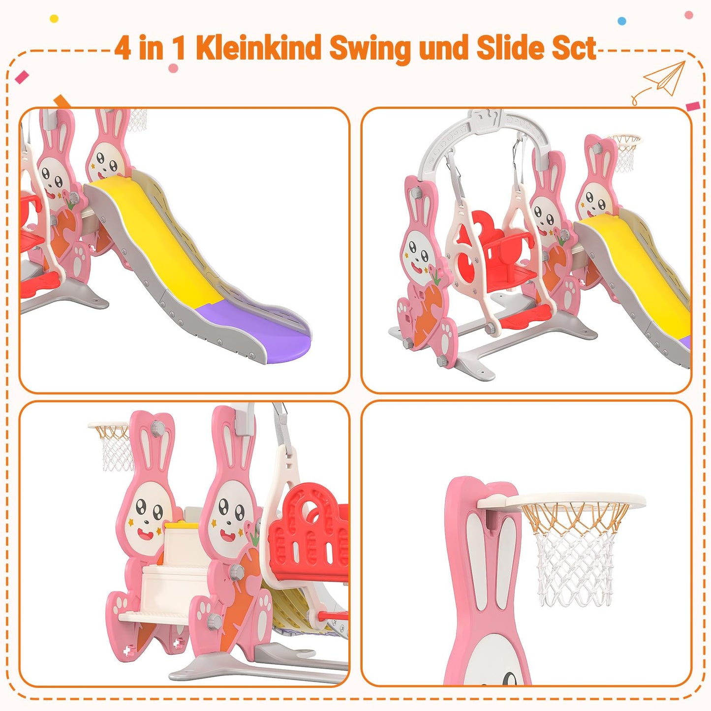 DADEA 6 in 1 Kinderrutsche mit Korb, Rutsche und Schaukel für Kinder im Freien Grün, 150 × 150 × 115 cm, Babyschaukel und Rutsche für Kinder zu Hause Schaukel Kinderrutsche, Grün