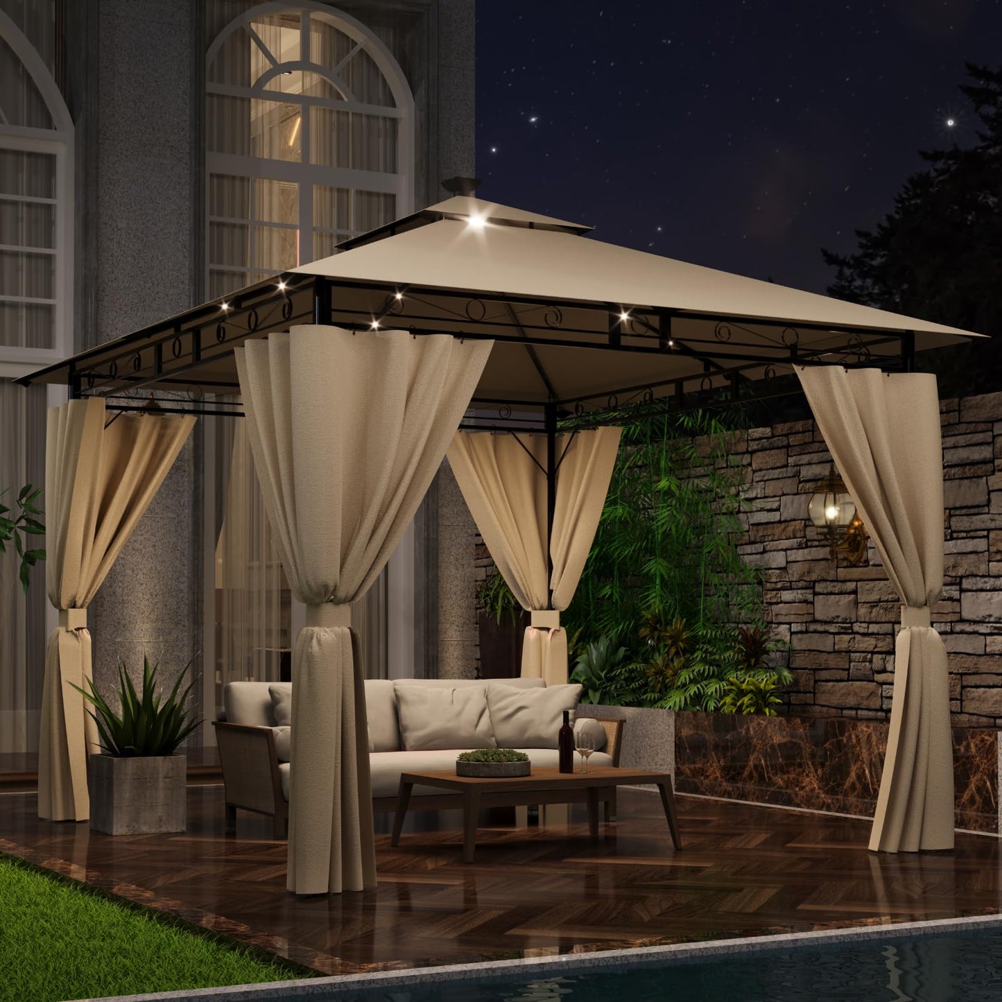 Gazebo 3 x 3 Waterproof Stable Winterproof, Garden Gazebo, Tarpaulin, Garden Gazebo, Metal Frame Gazebo, Grey