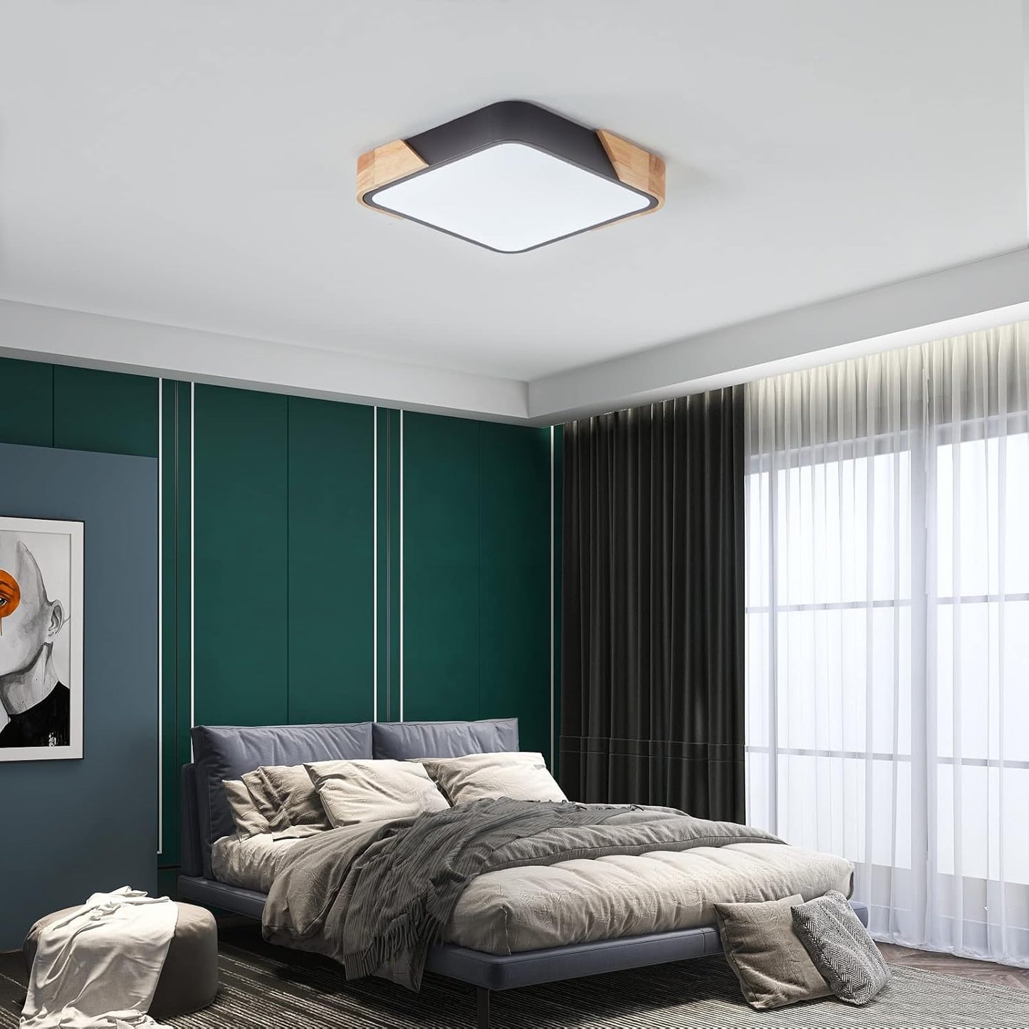 LED Wooden Ceiling Lights, Thin Flat Modern Flush-Mounted Light, Ceiling Lighting Lamps for Dining Room, Hallway, Living Room, Kitchen, Bedroom, 30 cm x 30 cm, 24 W, Warm White, 3000 K