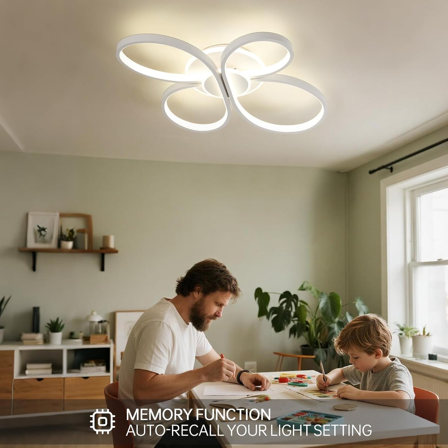 LED Ceiling Light Flower Design Modern, 42 W, 5300 lm, Continuously Dimmable with Remote Control, Flicker-Free, Memory Function, Ceiling Light for Living Room, Bedroom, Kitchen, Hallway - 60 x
