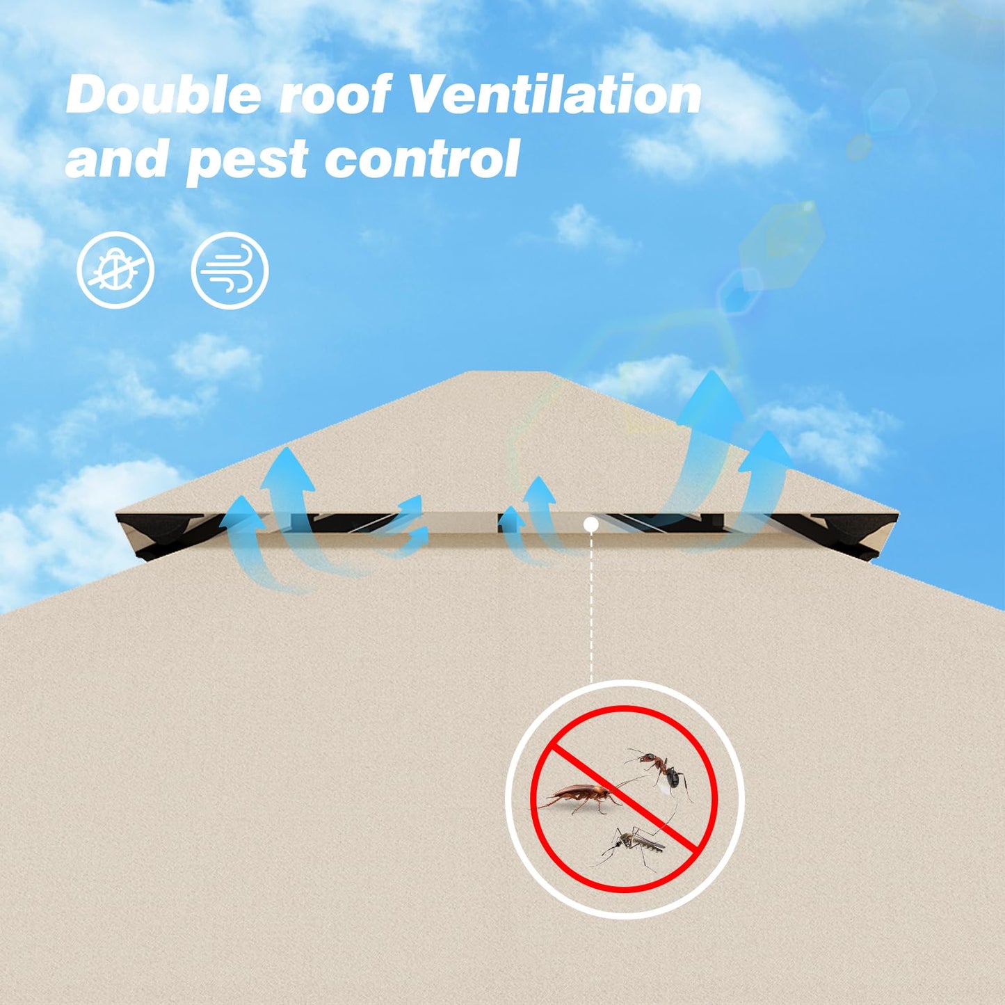 Devoko Garden Gazebo 3 x 3 Waterproof Stable Winterproof Deluxe Gazebo, UV Protection 50+ Double Roof Party Tent, Garden Tent, Patio Gazebo for Festivals, Events, Parties for 4-6 People, Beige