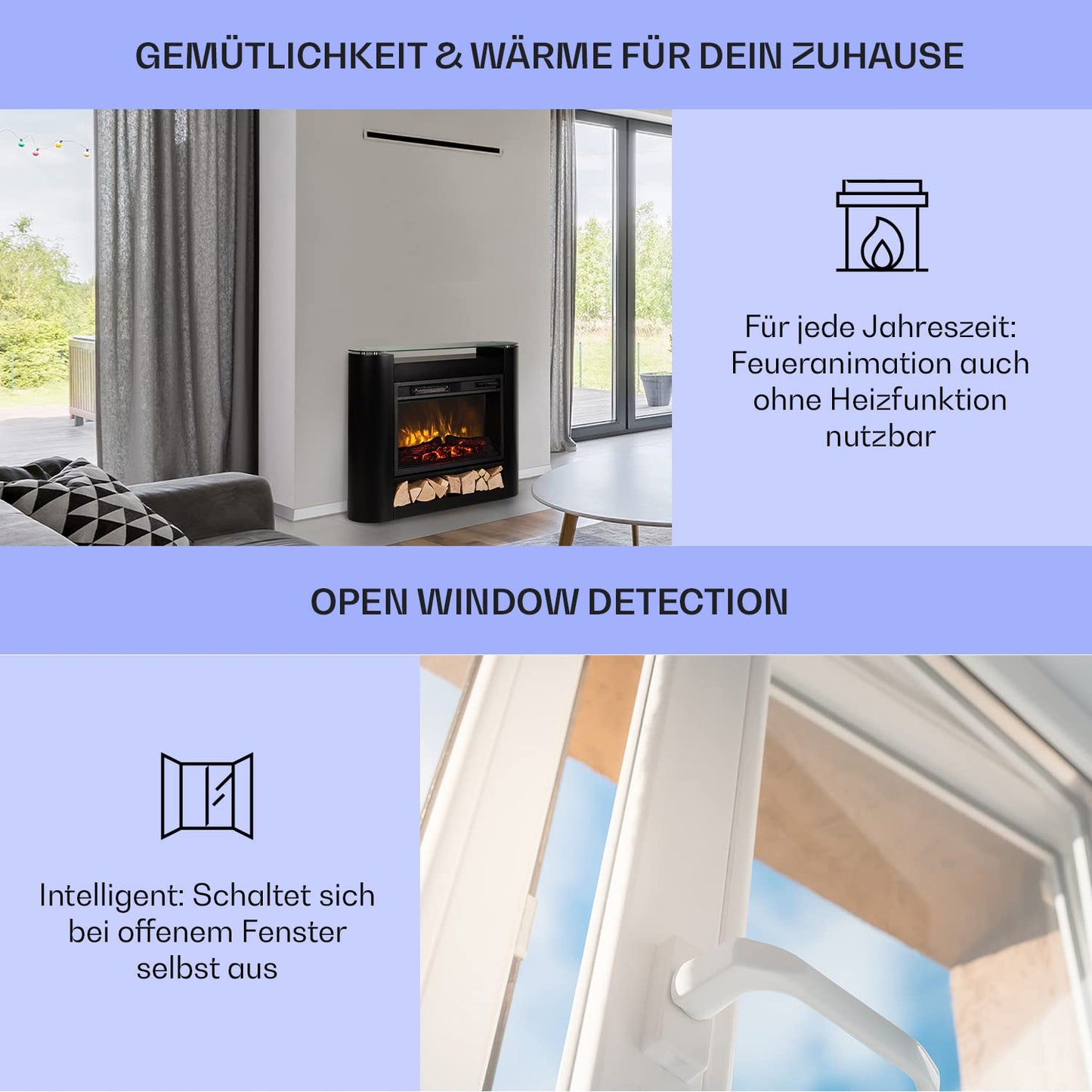 Klarstein Elektrokamin, Elektro Heizungen für Wohnzimmer & Innenräume, Elektrischer Kamin mit LED Flammen, Sparsamer Elektroofen, Heizlüfter mit Timer, Einstellbarer Thermostat, Heizung 1800 W