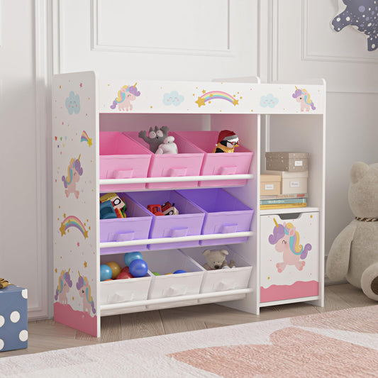 [en.casa] Kinderregal Søndreland Bücherregal für Kinder mit 9 Aufbewahrungsboxen Spielzeugregal mit Schrank 80 x 90 x 30 cm Spielzeug Aufbewahrung Ozean Motiv