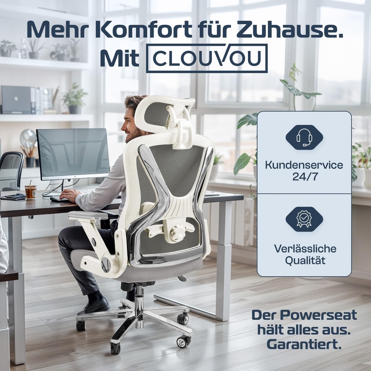 CLOUVOU BrightSeat Ergonomic Office Chair [Test Winner] Desk Chair 100% Individually Adjustable Office Chair & Gaming Chair Computer Chair Home Office Chair Ergonomic Swivel Chair 150 kg