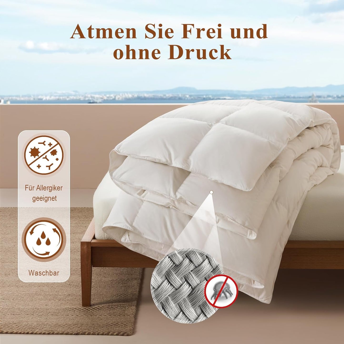 APSMILE Lightweight Down Duvet 155 x 220 cm, Thin Goose Down Duvet for Summer Duvet, Organic Cotton, 510 g, Cooling Duvet for Warm Weather/Hot Sleepers (155 x 220 cm, White)