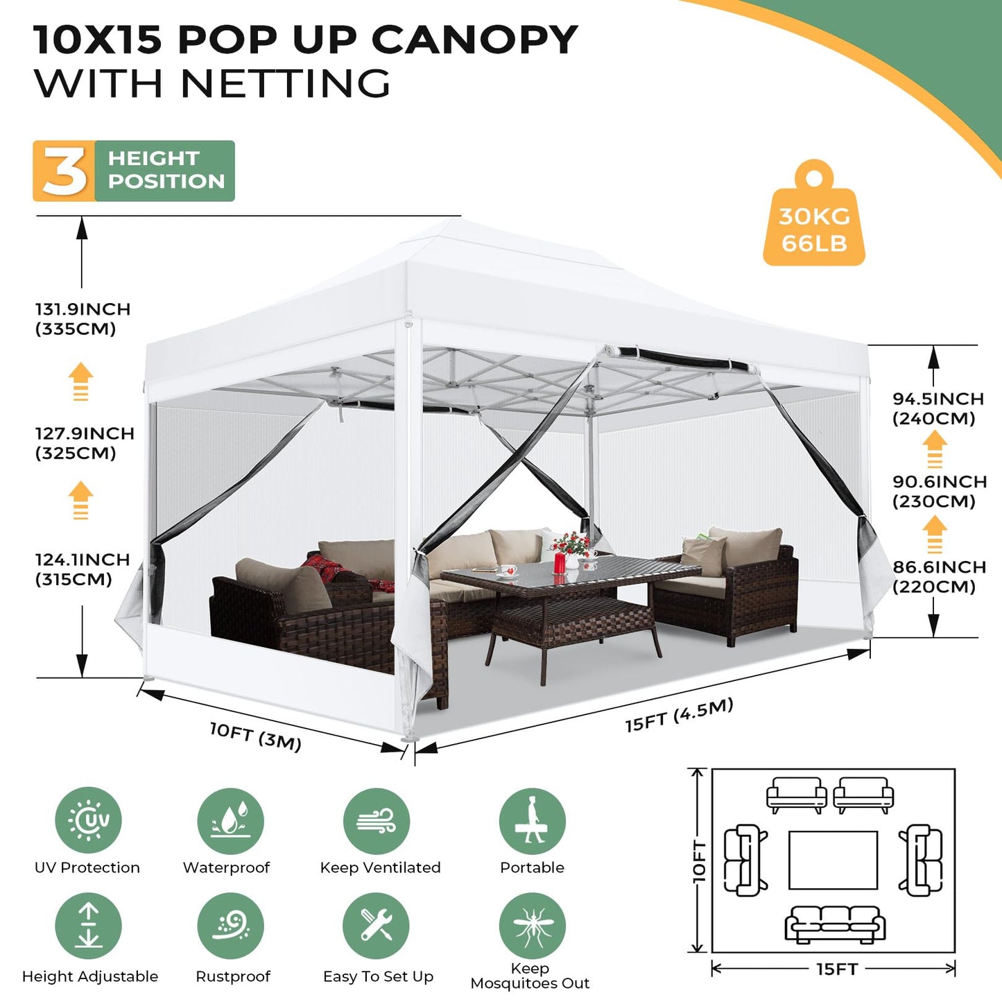 COBIZI Folding Gazebo 3 x 3 m Gazebo 3 x 3 m Waterproof Stable Party Tent Foldable with 4 Side Walls Mosquito Net Pop Up Garden Gazebo Anti-UV for Garden, Grey