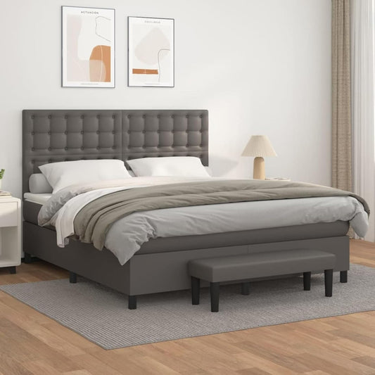 Gecheer Box Spring Bed with Mattress, Grey, 180 x 200 cm, Faux Leather