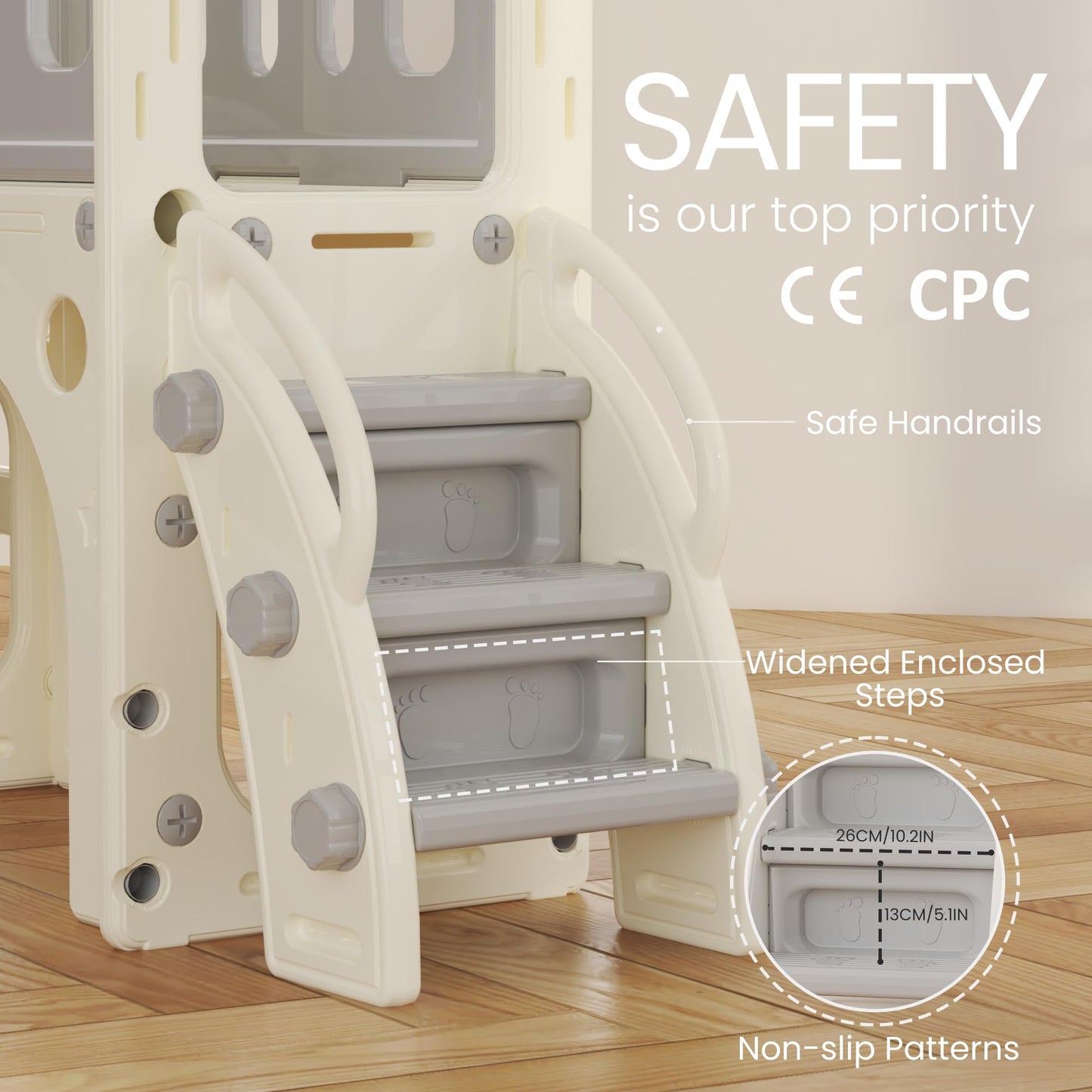 hoopyosms Kids Slide with Climbing Frame, Basketball Hoop and Tunnel, Indoor Plastic Slide Set for Kids, Montessori Toy for Playground, Grey