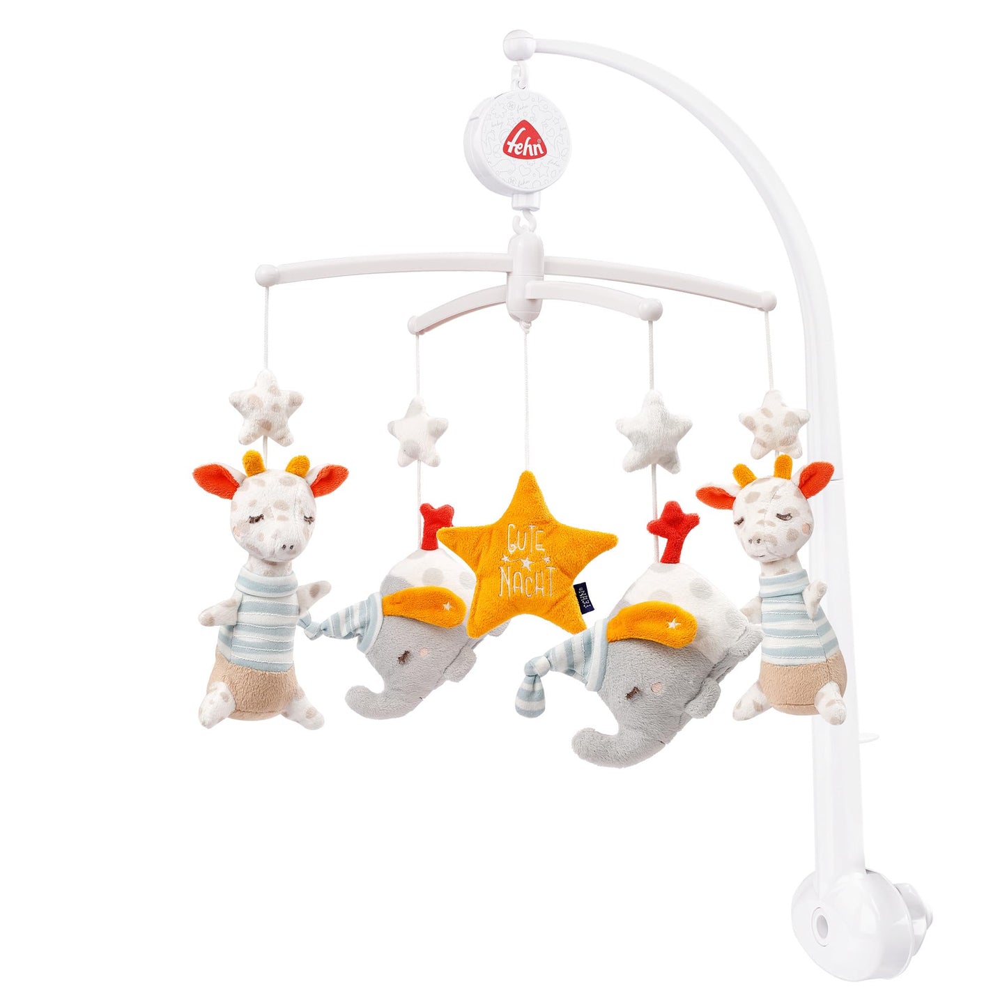 Fehn 053180 Good Night Music Mobile, With Melody "Weißt du wie viel Sternlein stehen" and Cute Figures with "Glow-in-the-Dark" Embroidery, For Babies from 0-5 Months, Size: Diameter 40 cm