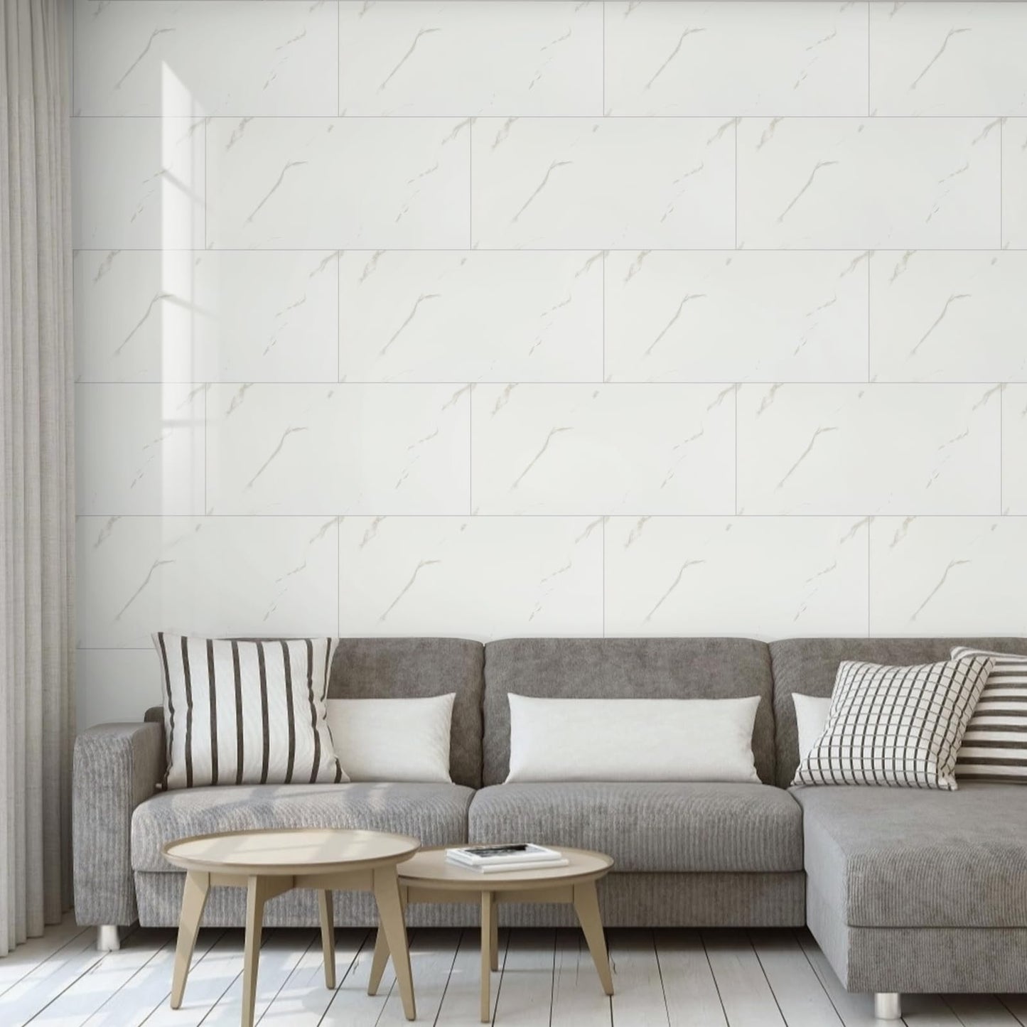 Hode Pack of 10 Adhesive Tiles, Kitchen Marble, 60 x 30 cm, Self-Adhesive Tiles, White, Waterproof, Wall Panels, Self-Adhesive for Kitchen Splashback, Bathroom, Living Room, Wall Tiles