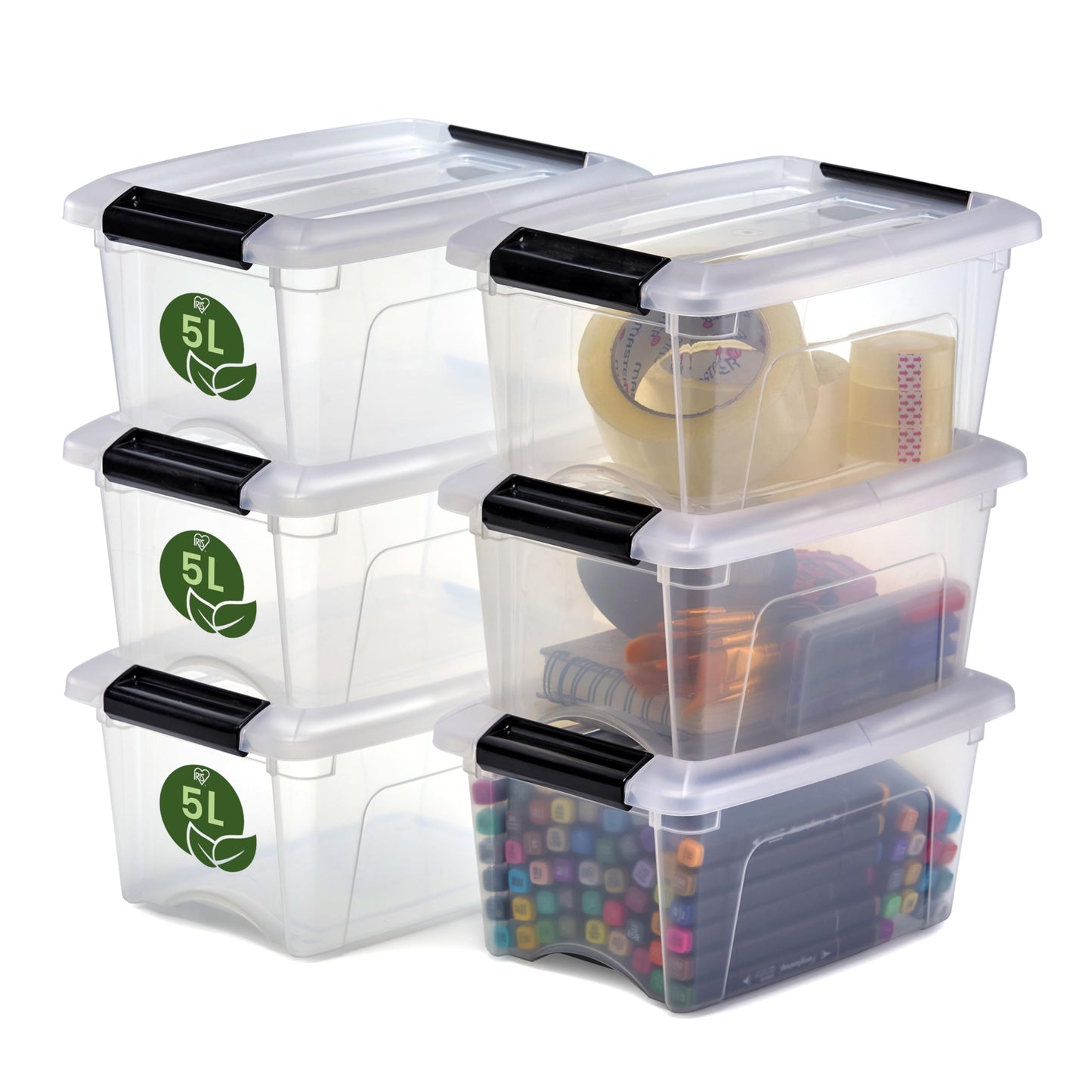 Iris Ohyama Storage Box with Lid, 80L, Set of 4, Transparent, Snap Latches with Handles, Stackable, Strong & Durable, for Clothes, Garage, Home, Office, Plastic Box, Storage TB-84D