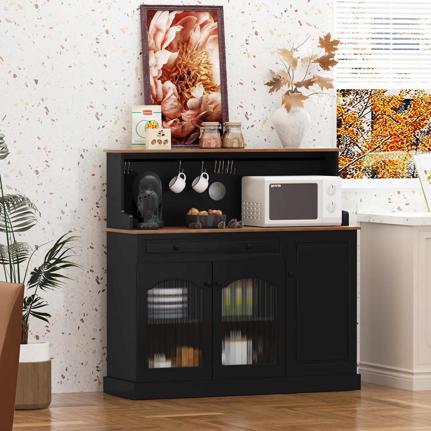 HOLTICO Küchenschrank mit Arbeitsplatte, Küchenbuffet Buffetschrank Grün, Weinschrank mit Schublade und Oberer Ablage, Kommoden & Sideboards für Wohnzimmer, Esszimmer