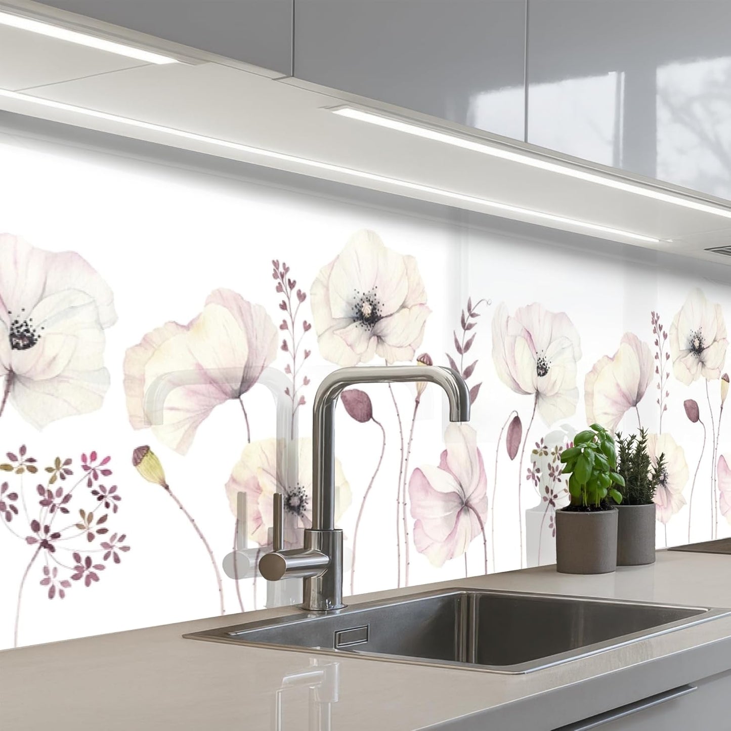 Splash Guard Kitchen Back Wall 60 x 80 cm Kitchen Washable Self-Adhesive Kitchen Wall Kitchen Front Kitchen Back Wall Protection Lavender - Purple - Flowers - Natural