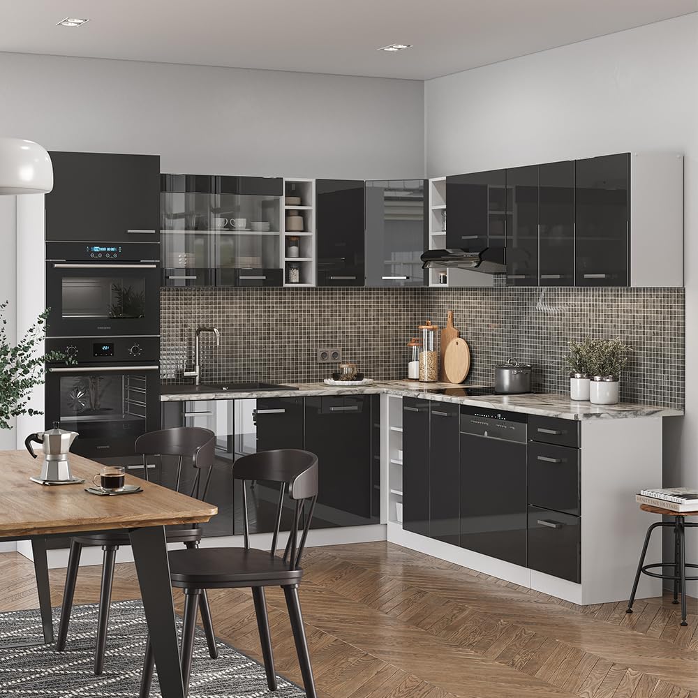 Vicco R-Line Fitted Kitchen Cabinets Country House Kitchen Furniture (White, Corner 247 x 237 cm)