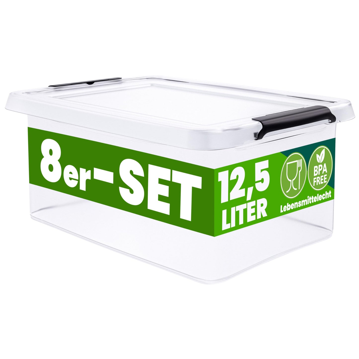 Deuba 10 x Storage Boxes with Lids 12.5 L Box Plastic Boxes Food Safe BPA Free Click Lock Transparent Stackable Kitchen Bedroom