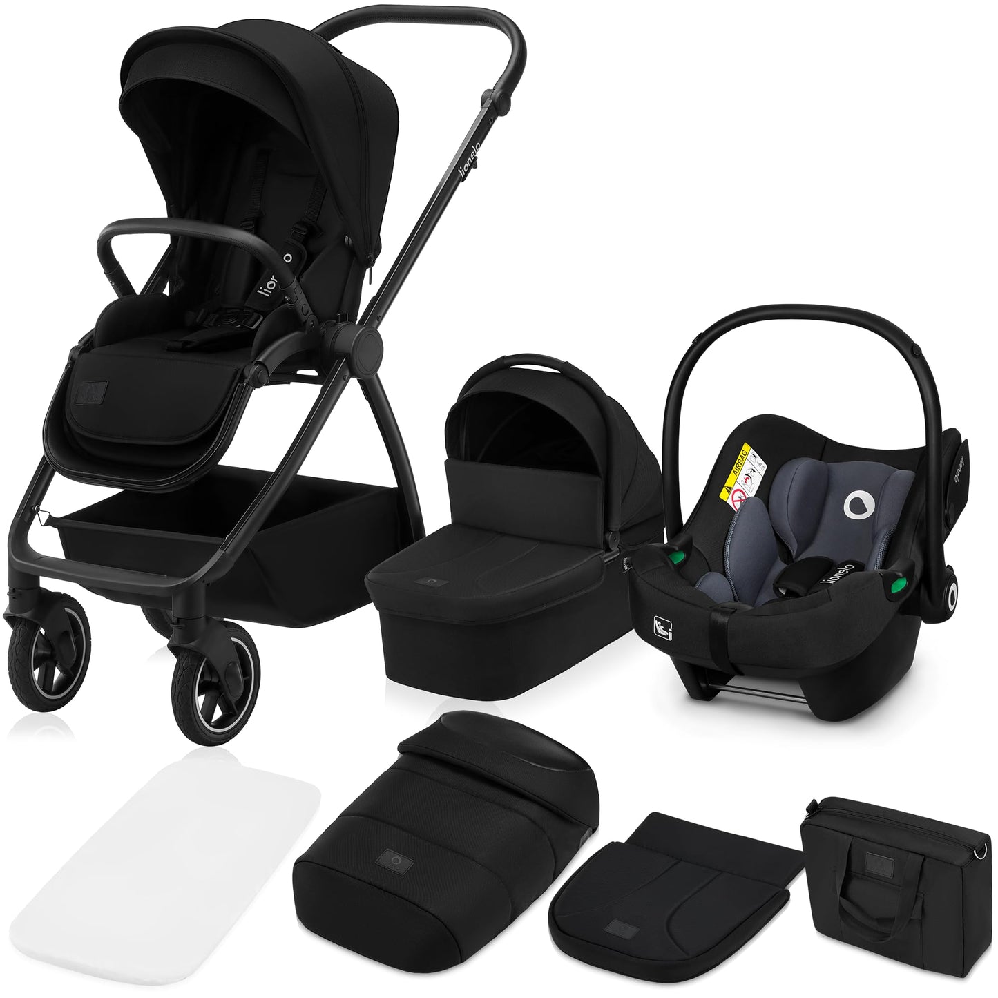 LIONELO Meril 3-in-1 Multifunctional Pushchair, 0-48 Months, Up to 22 kg, Baby Carrycot up to 9 kg, Child Seat up to 13 kg, 360° Off-Road Wheels, Full Suspension, XXL Hood with UPF50+