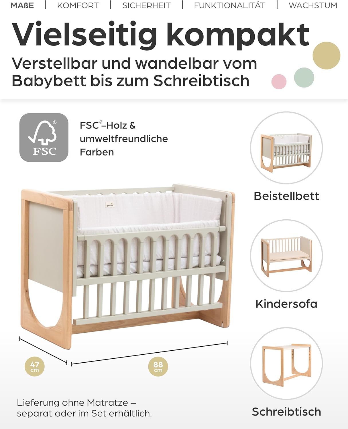 Geuther 4-in-1 Baby Hato Side Cot
