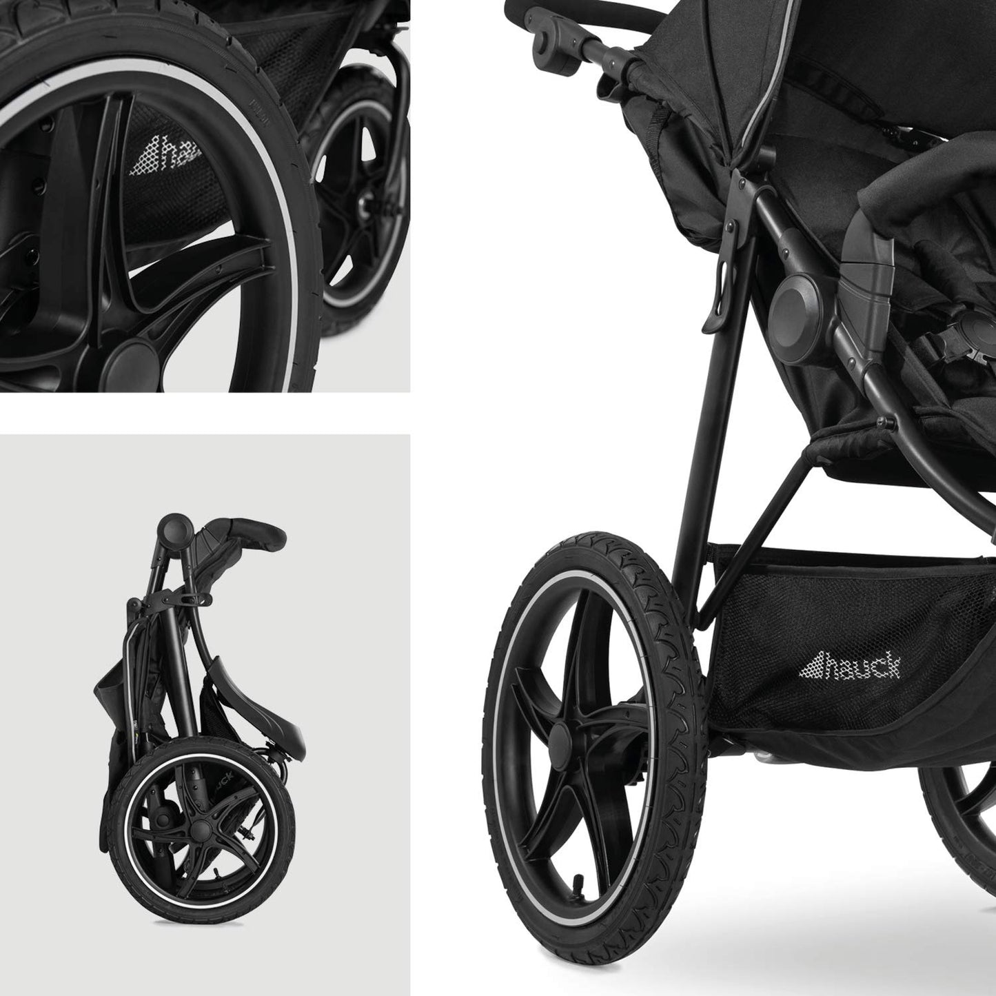 hauck Runner 2, Black - Robust All Terrain Pushchair with Raincover, XL Pneumatic Air Wheels, UPF 50+, Reclining Backrest from Birth up to 22 kg, Height-Adjustable Handle, XL Mesh Window