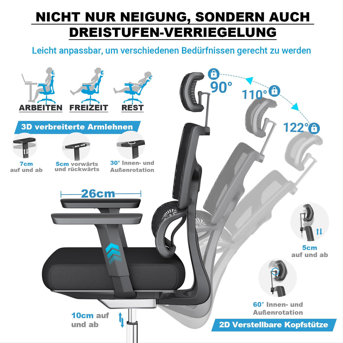 MELOKEA Office Chair 200 kg Ergonomic XXL Wide and Large