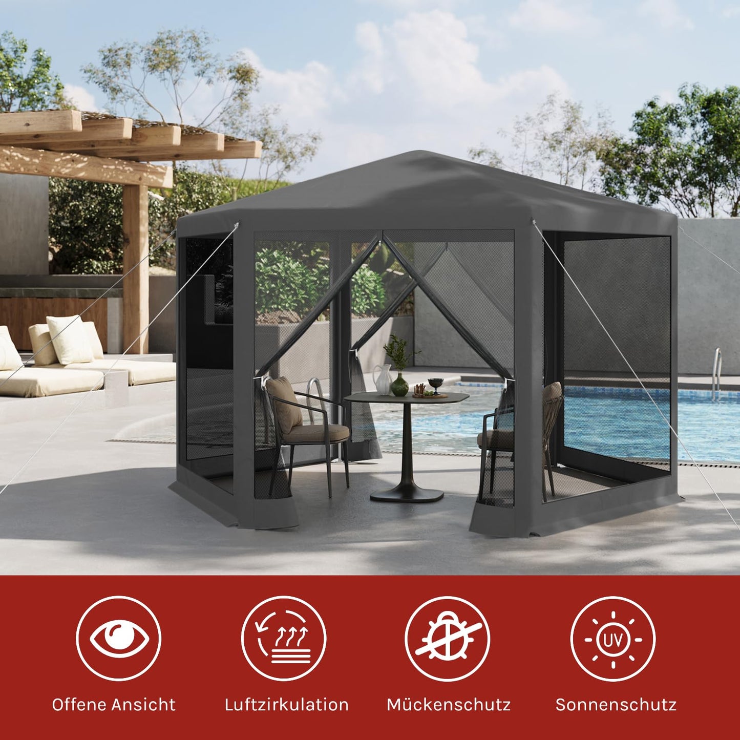 WOLTU Gazebo 3.8 x 3.3 m Square Garden Gazebo with Side Walls Mosquito Net Garden Arbour Metal Party Tent Easy Assembly without Tools for Garden Patio Yard Blue