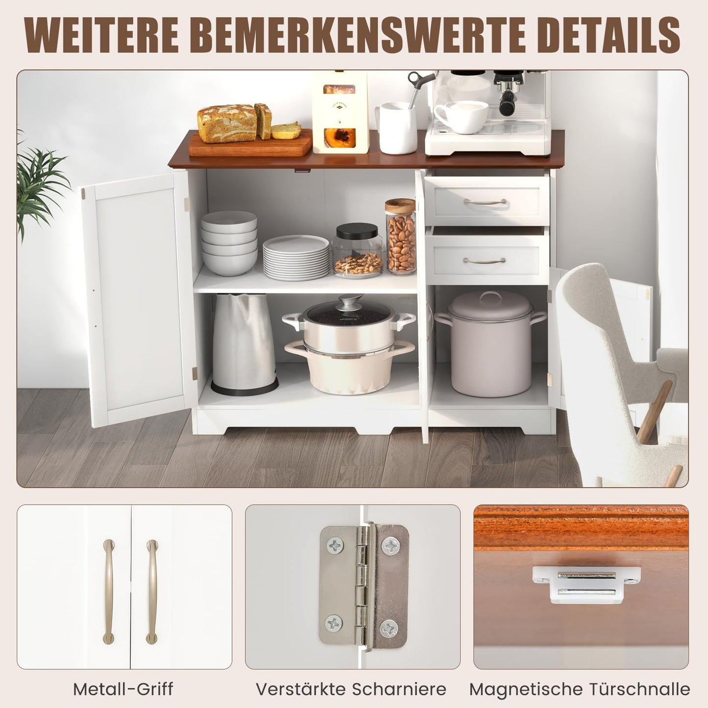 COSTWAY Sideboard, Kitchen Cabinet with Worktop 100 x 40 cm, Buffet Cabinet with Doors & Drawers & Adjustable Shelves, Kitchen Island for Kitchen, Dining Room (Black)