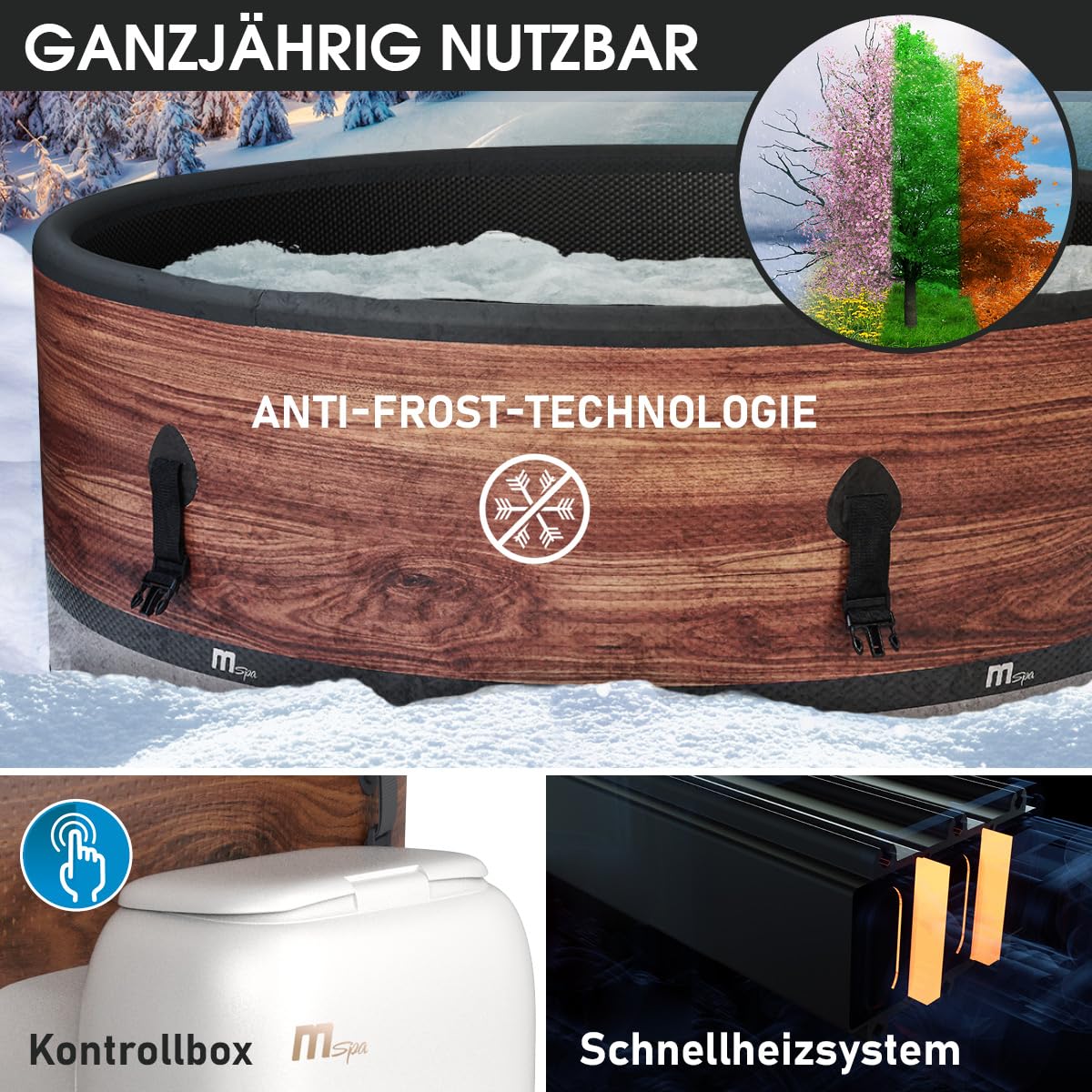 BRAST® Whirlpool aufblasbar MSpa | 4-8 Personen | viele Modelle rund und eckig | Ø 125-224cm | In- Outdoor Pool | bis zu 144 Massagedüsen | inkl. Aufblasfunktion Abdeckung Timer Heizung | Duet