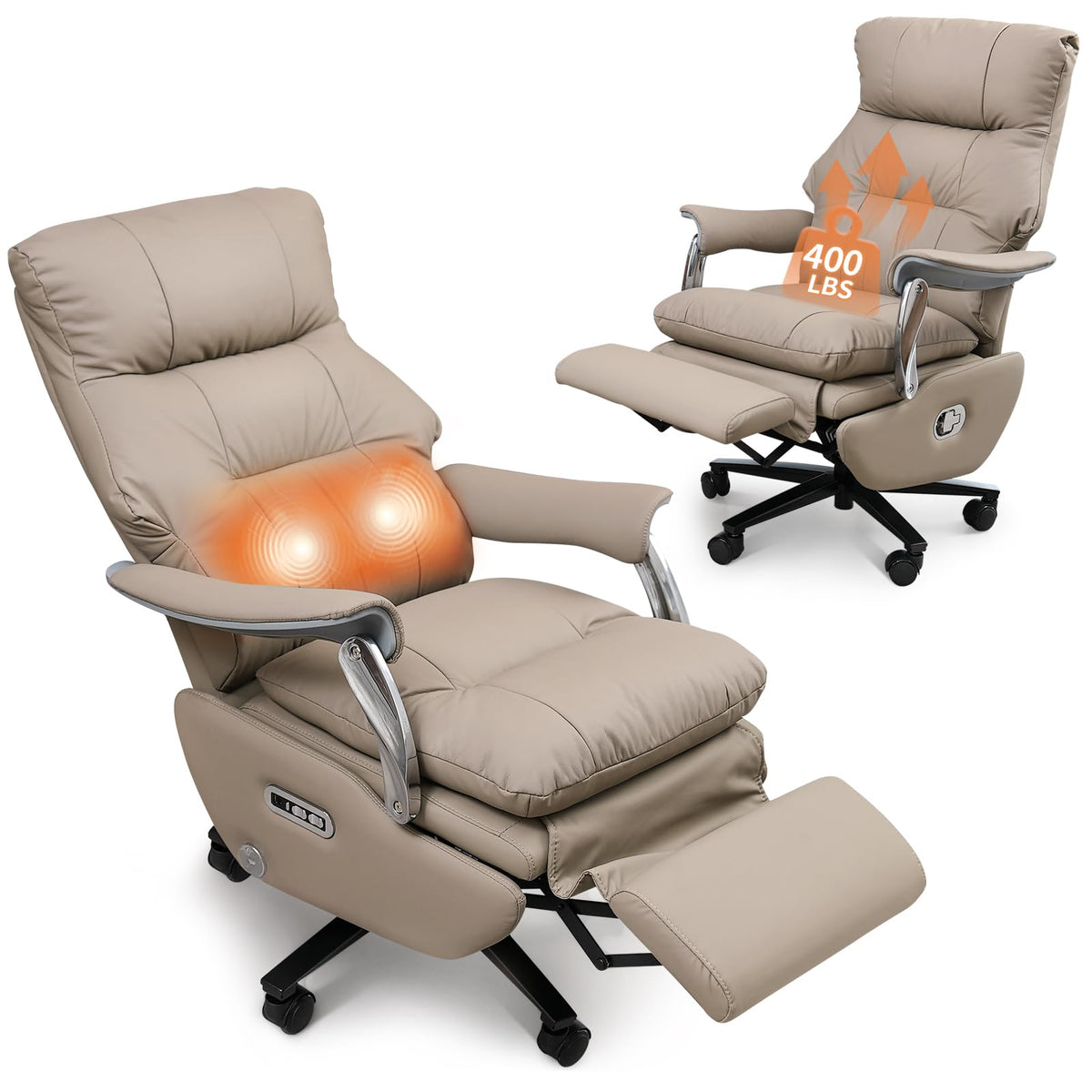 EMIAH Chefsessel mit Massage Bürostuhl mit Fußstütze Ergonomischer Elektrischer Breiter Computerstuhl Groß und hoch Schreibtischstuhl Zero Gravity Swivel Recliner Chair für Zuhause (Khaki)
