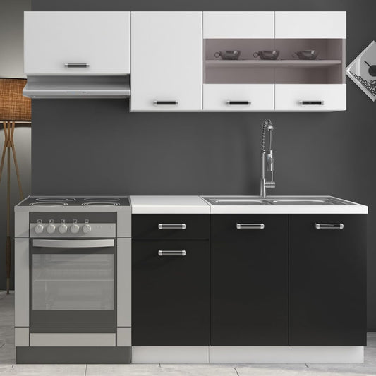 Kuechen-preisbombe Omega Mini Kitchen Unit 180 cm Single Kitchen Unit Black White