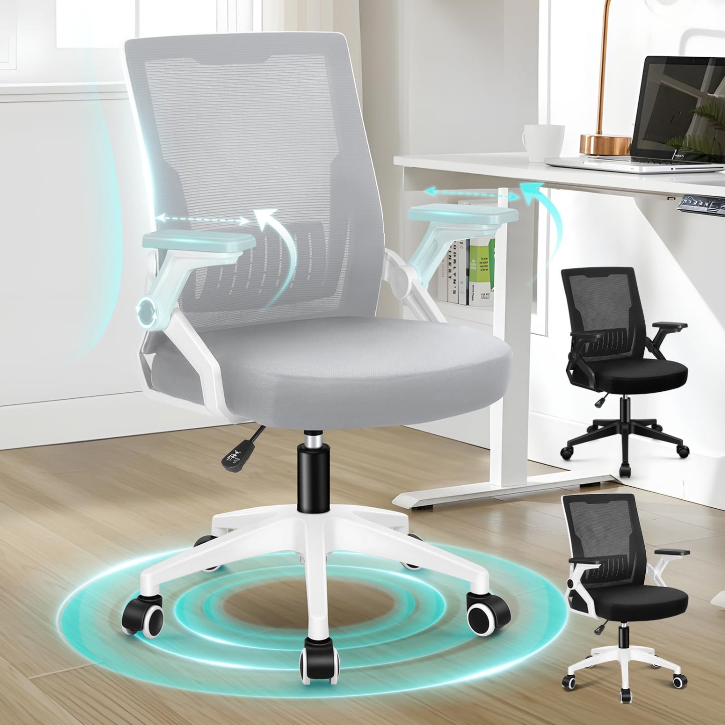 ALFORDSON Ergonomic Office Desk Chair, Computer Chair with Dynamic Lumbar Support, Tilting Swivel Chair with Flip Up Armrest, Black