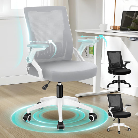 ALFORDSON Ergonomic Office Desk Chair, Computer Chair with Dynamic Lumbar Support, Tilting Swivel Chair with Flip Up Armrest, Black