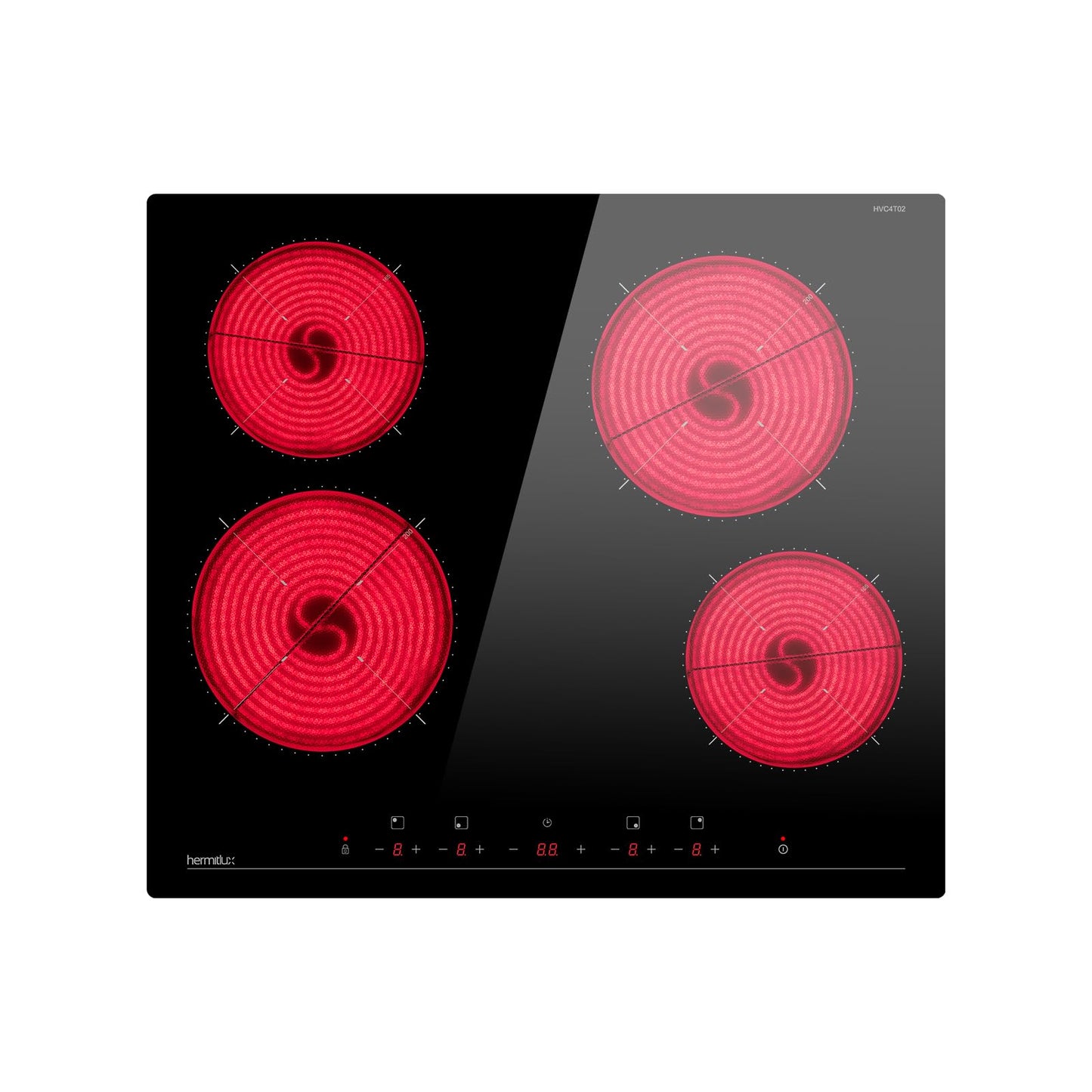 Hermitlux kochfeld 28,8cm, Glaskeramik Kochfeld 2 Platten, 9 Leistungsstufen, Touch-Steuerung, Timer, Kindersicherung, Geeignet für Alle Töpfe, 3300W