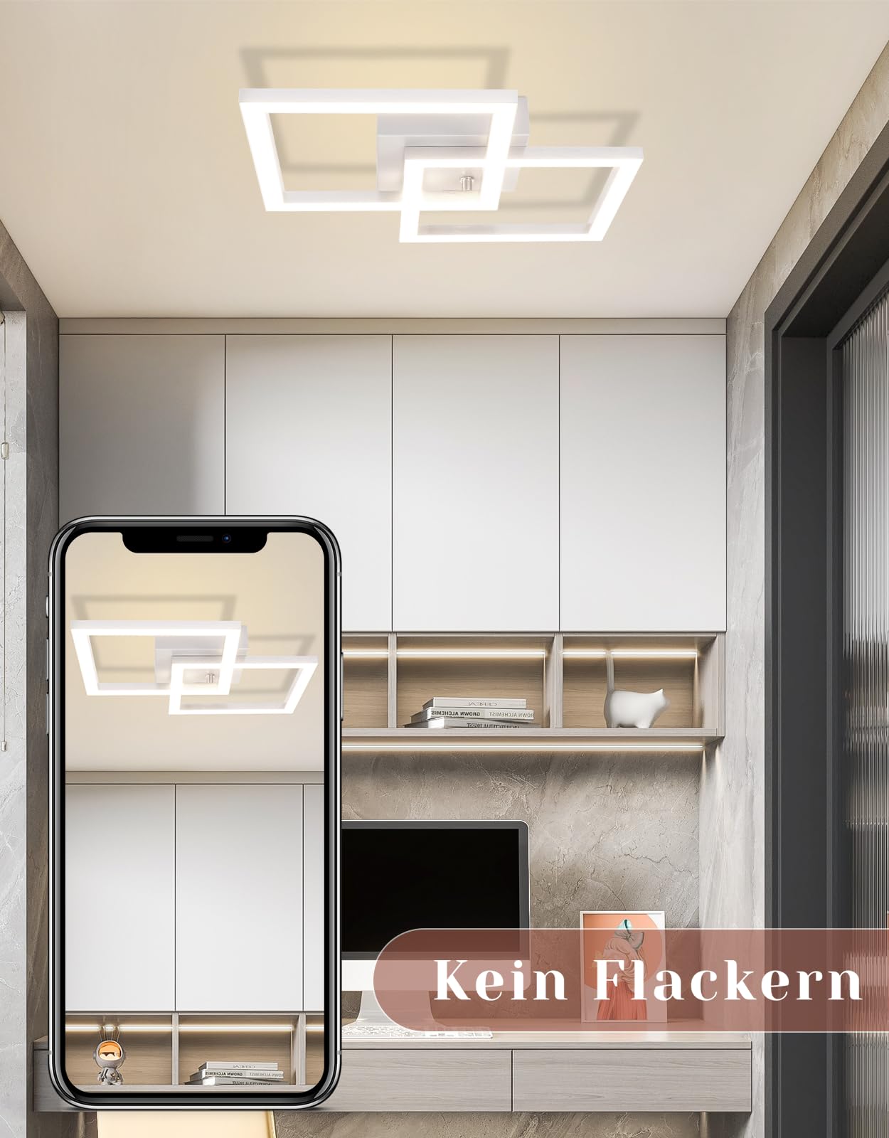 Homefire LED Ceiling Light, Kitchen, 24 W, Kitchen Lamp, Black, Living Room Lamp, Modern Design, Hallway Lamp, Warm White, Hallway, Bedroom Lamp, Square, for Living Room, Bedroom