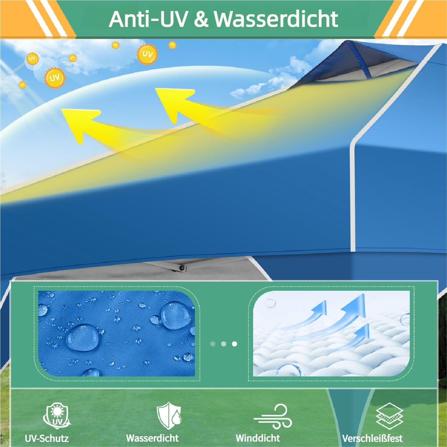 COBIZI Faltpavillon 3x6 Pavillon wasserdicht Winterfest, Ein-Tasten-Zentralverriegelung Partyzelt Faltbar Anti-UV mit 6 Seitenwänden, Gartenpavillon mit Leuchtstreifen für Hochzeiten, Freien, Garten