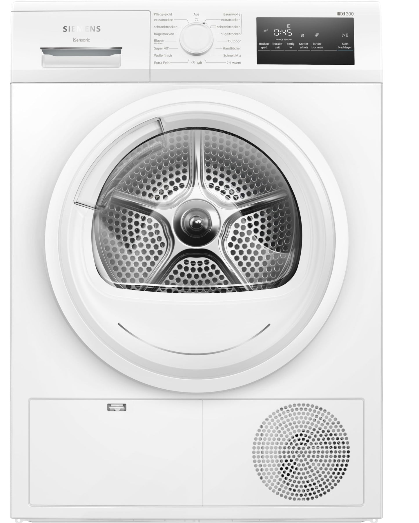 Siemens WT45HV0EM iQ300 Heat Pump Dryer, 8 kg, autoDry, super40 Programme, 63 dB, Touch LED Display, SoftDry, Outdoor Program, EasyClean Filter, Child Lock, White