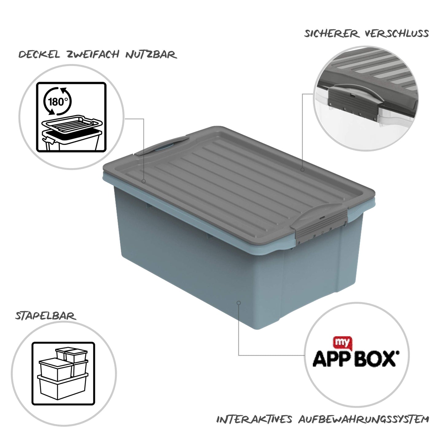 Rotho Compact Storage Box 70 L with Lid and Wheels, Plastic (PP Recycled), BPA-Free, Cappuccino/Anthracite, A3/70 L (57.0 x 39.5 x 43.5 cm)