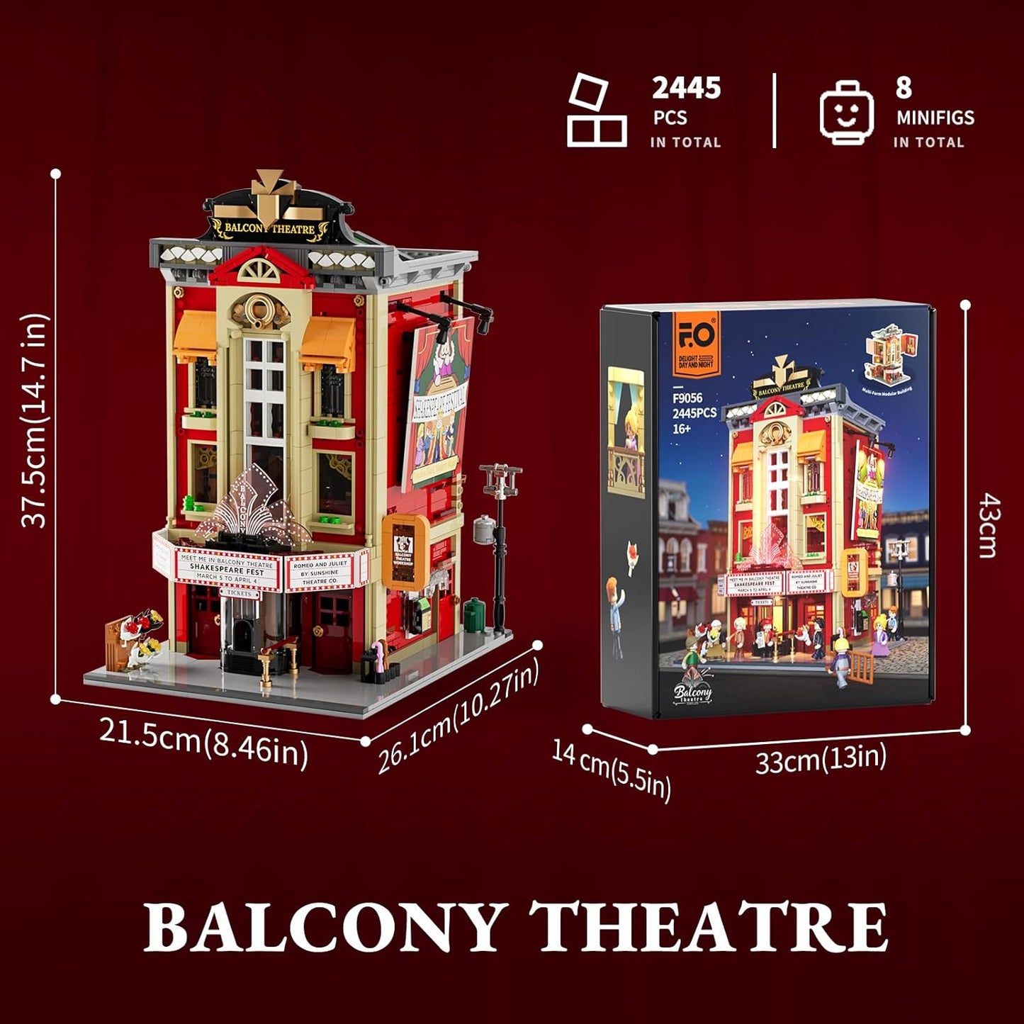 FUNWHOLE Balcony Theatre Lighting Clamp Building Blocks House - with Scene from a Classic Shakespeare Piece, 2445 Pieces, Collector's Set & Creative City House Model for Adults & Teenagers, F9056