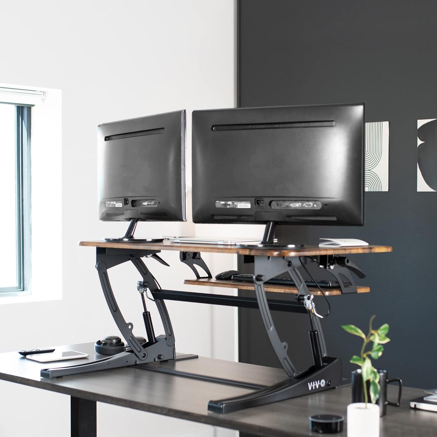 VIVO Black Height Adjustable 36 inch Stand up Desk Converter Quick Sit to Stand Tabletop Dual Monitor Riser, DESK-V000V