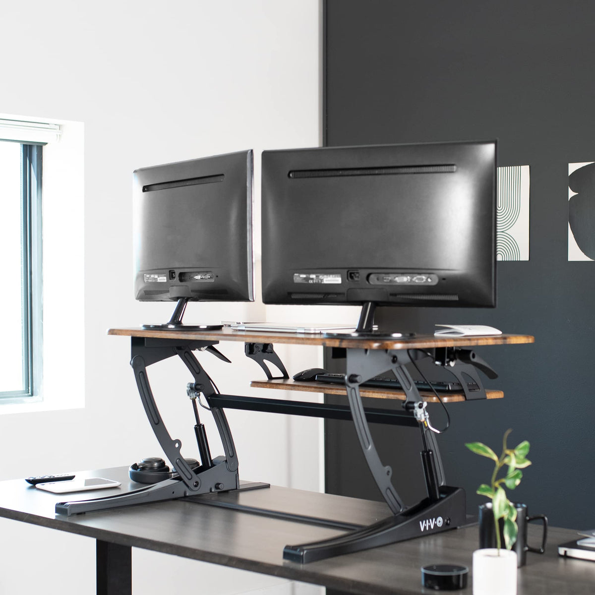 Vivo Black Height Adjustable 36" Stand up Desk Converter | Quick Sit to Stand Tabletop Monitor Riser (DESK-V000V)