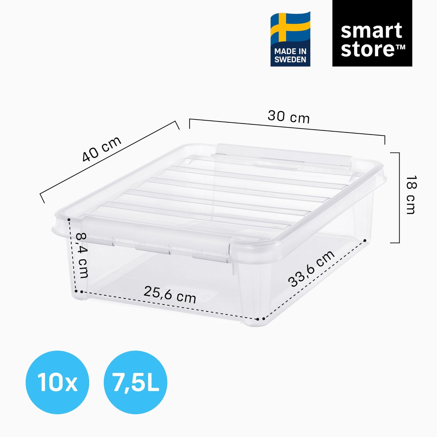SmartStore Storage Box with Lid, 14 Litres, Pack of 4, Reinforced, Large, Transparent, Food Safe, with Clip Closure, Stackable, BPA-Free Plastic, 40 x 30 x 18 cm (L x W x H)