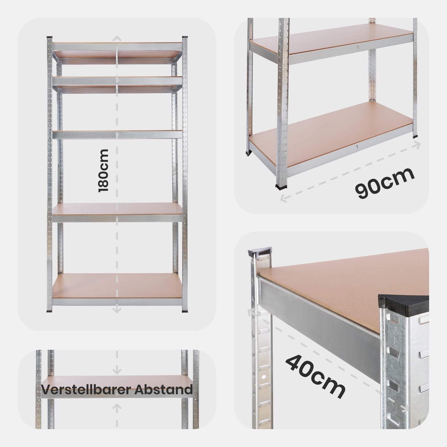 Arebos Heavy Duty Shelves in Various Sizes, Max. 875 kg Load Capacity, Easy Installation Thanks to Plug-in System