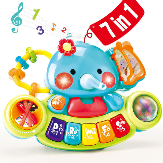 Hahaland Baby Spielzeug ab 6 Monate Mädchen,Elefant Musikspielzeug Motorikspielzeug,Musikinstrumente mit Licht & Klang Kinder Keyboard Babyspielzeug ab 1 Jahr Mädchen Jungen
