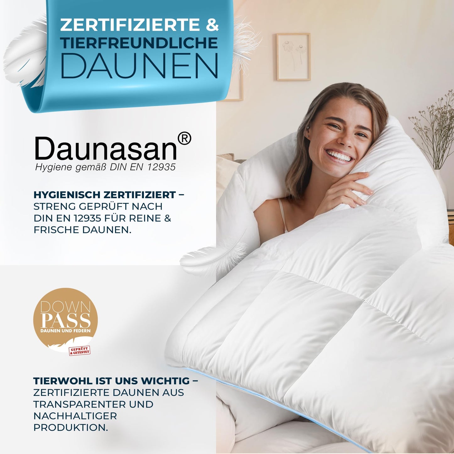 Glückstoff® Feather and Down Duvet 135 x 200 cm [Certified in Germany] – Down and Feathers – Feather Duvet Top Bed – Sleeping Blanket Summer and Winter Duvet – Duvet (All Season Duvet)