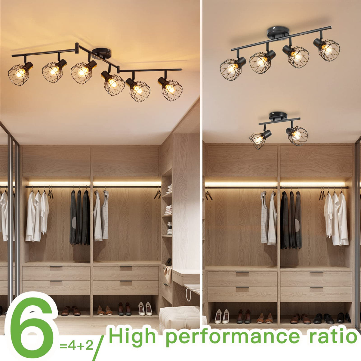 Kimjo 6-Bulb LED Ceiling Spotlight, Swivelling E14 Ceiling Spotlight, Black 6-Bulb Ceiling Light For Living Room, LED Kitchen Ceiling Light, Without Bulbs